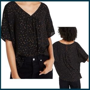 Madewell Black Rhyme Top in Metallic Dot Short Sleeve Blouse (L)